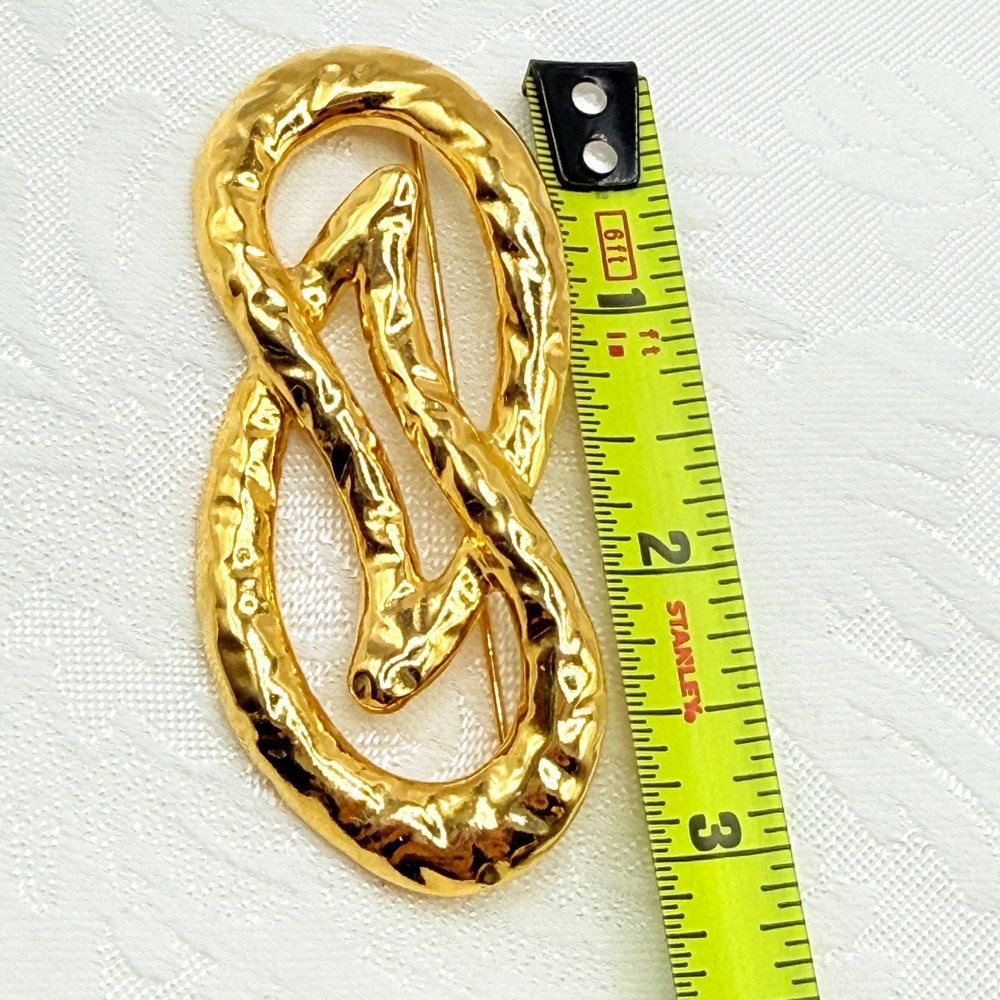 Vintage Shiny Abstract Gold Tone Intertwined Metal Costume Jewelry Brooch Pin - Picture 8 of 8